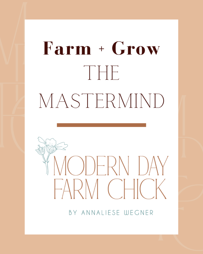 Farm + Grow - The Mastermind. A masterminding dinner event where we cultivate community and dig deeper to become our true modern-day farm chick selves.