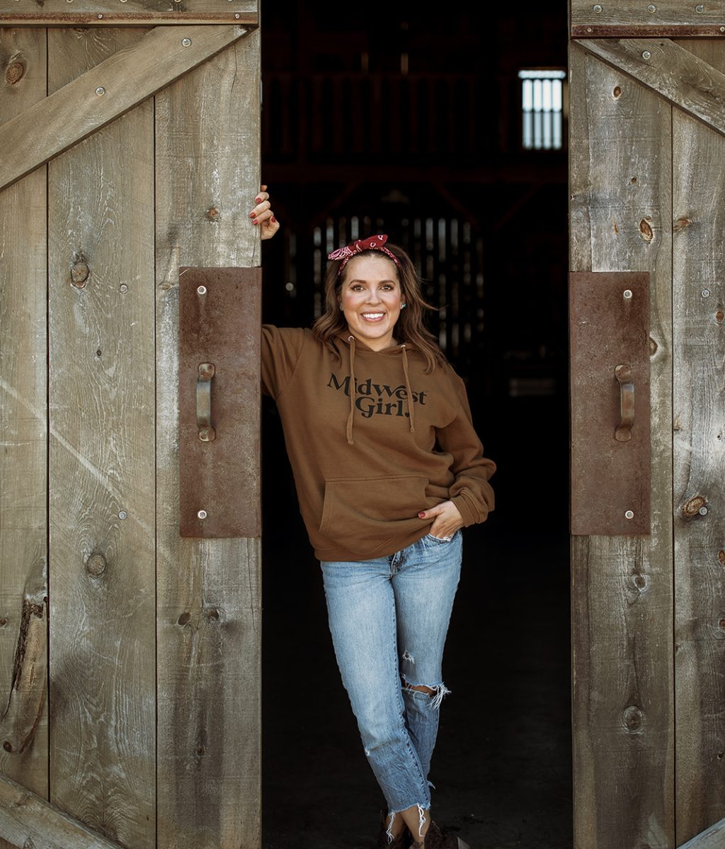 Annaliese Wegner - Modern Day Farm Chick - Midwest Girl sweatshirt in old barn door